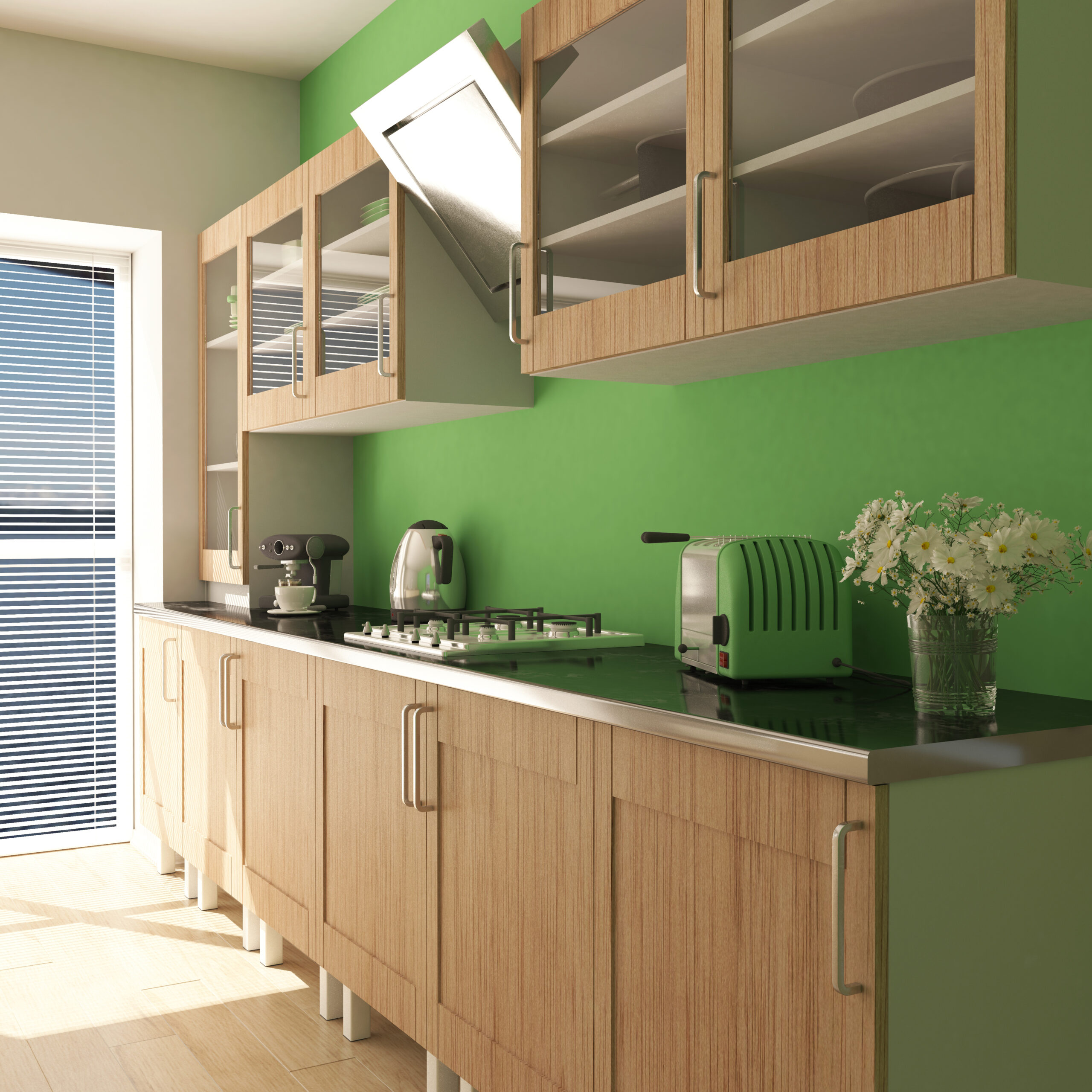 3D render of a contemporary kitchen interior